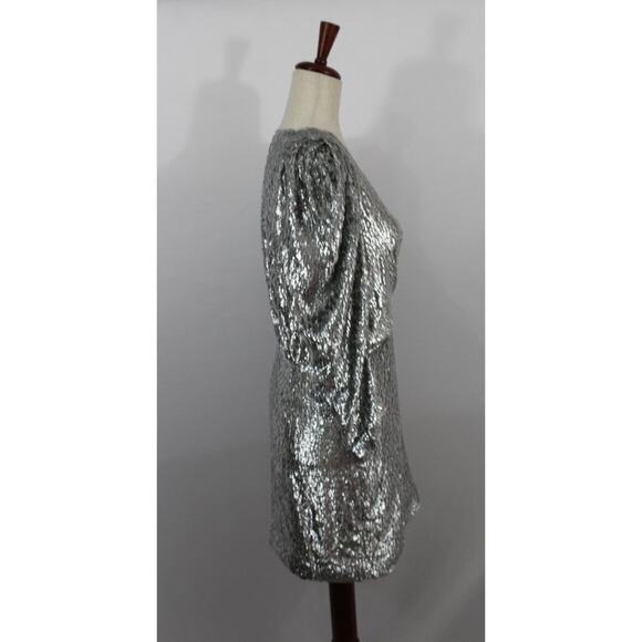 BA & SH Sz 2 M 6 Divina Robe Mini Dress Faux Wrap Silver NWT Silk Blend - Picture 5 of 10